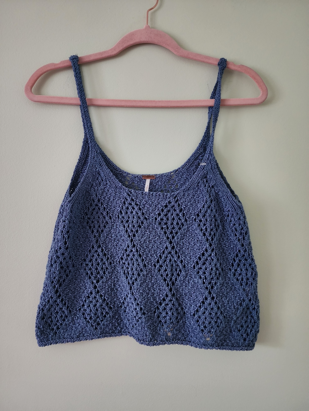 Free People Blue Crochet Diamond-Pattern Cami